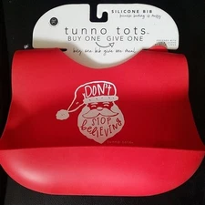 Bella Tunno Tunno Tots Silicone Bib Don't Stop Believing Red Santa Christmas