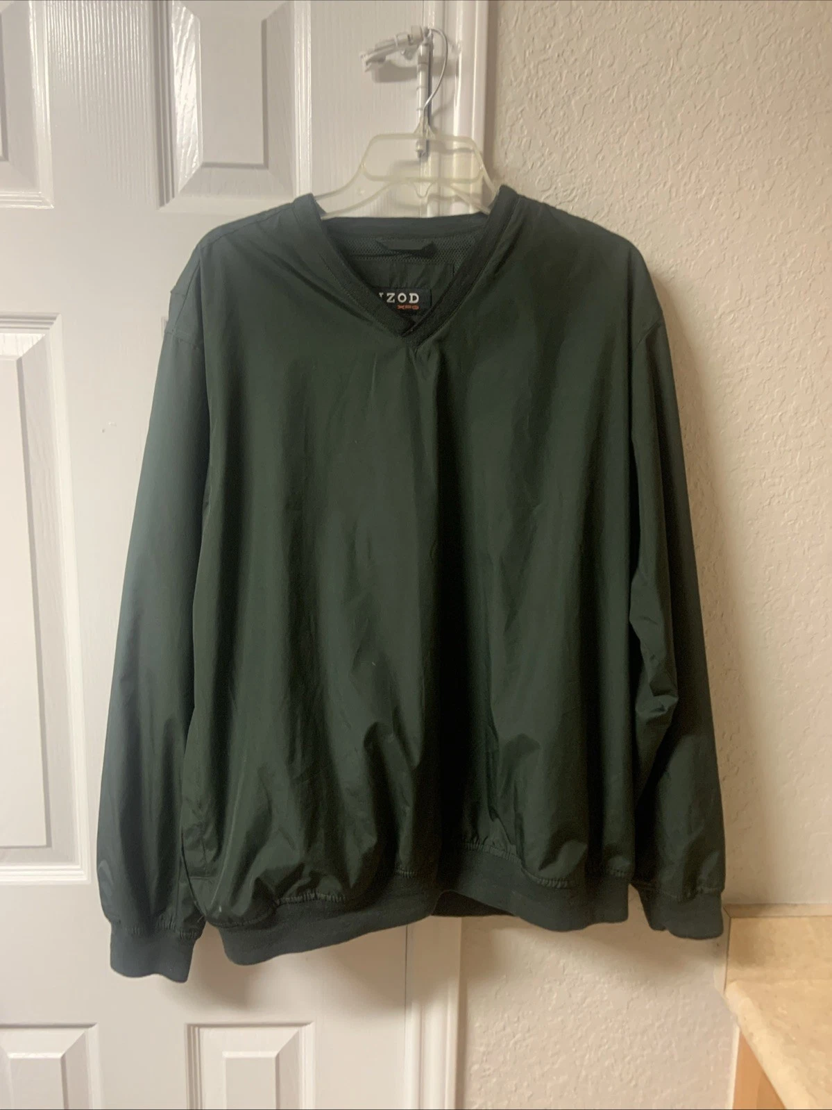 VTG IZOD Windbreaker Jacket Mens Large L Green V Neck Y2K Pullover Pockets Golf