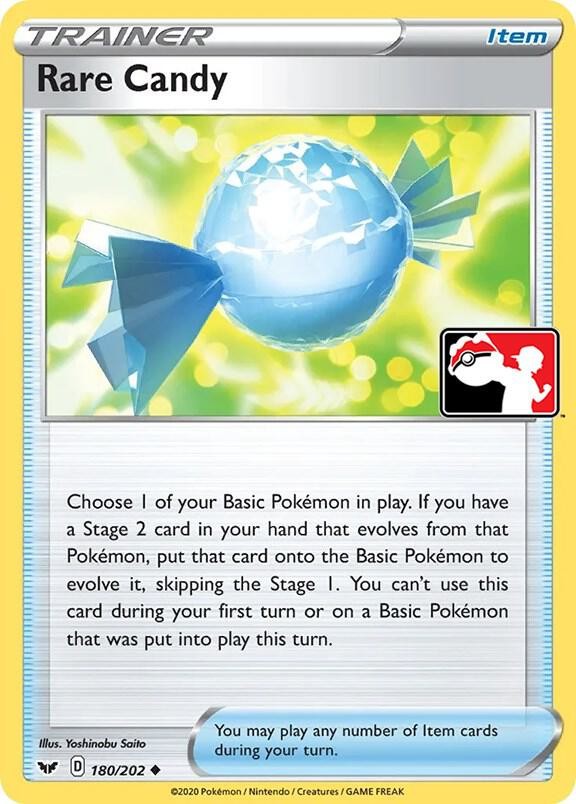 Rare Candy - 180/202 - Pokemon Sword & Shield Base Prize Pack Play Holo NM