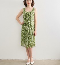 Vintage 90s Y2K Robbie Bee Green Ruffle Dress Chiffon Petite 10P Womens