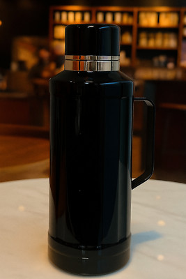 Vintage Black Vacuum Thermos Flask with Handle   Insulated Hot/Cold Bottle