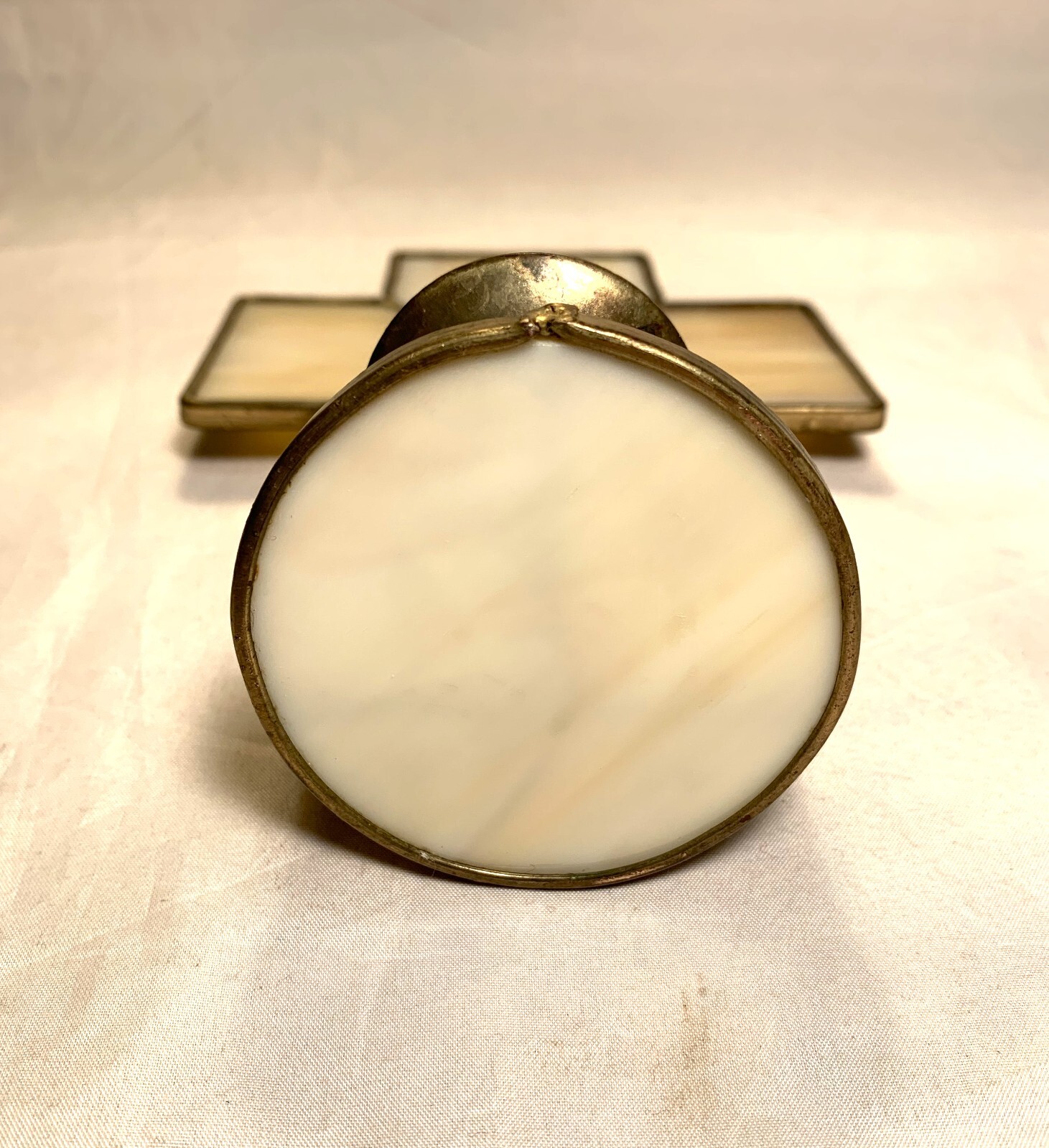 Vintage Stained Glass Crucifix Cross Candle Votive Tea Light Holder