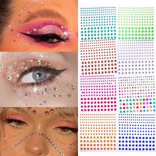 1060Pcs Strass Autocollant, Acrylique Strass Autocollant Visage Autocollants Strass Auto