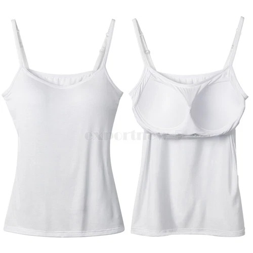 Damen Tank Top verstellbarer Riemen Unterhemd mit eingebautem gepolstertem BH Weste Cami USA - Bild 18 von 30