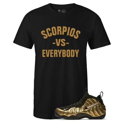 Men/'s Black Scorpios vs Everybody Tee to Match Foamposite Pro /"Metallic Gold/"