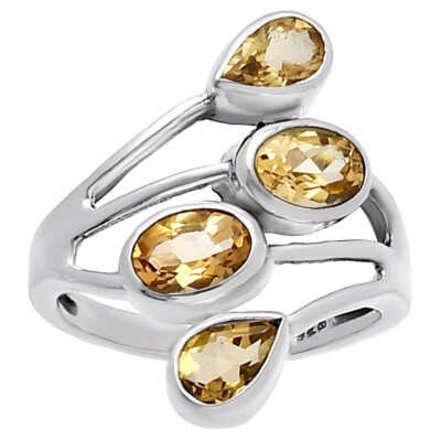 925 Sterling Silver Natural Multi Gemstone Ring with Oval & Pear Stones DGR1133