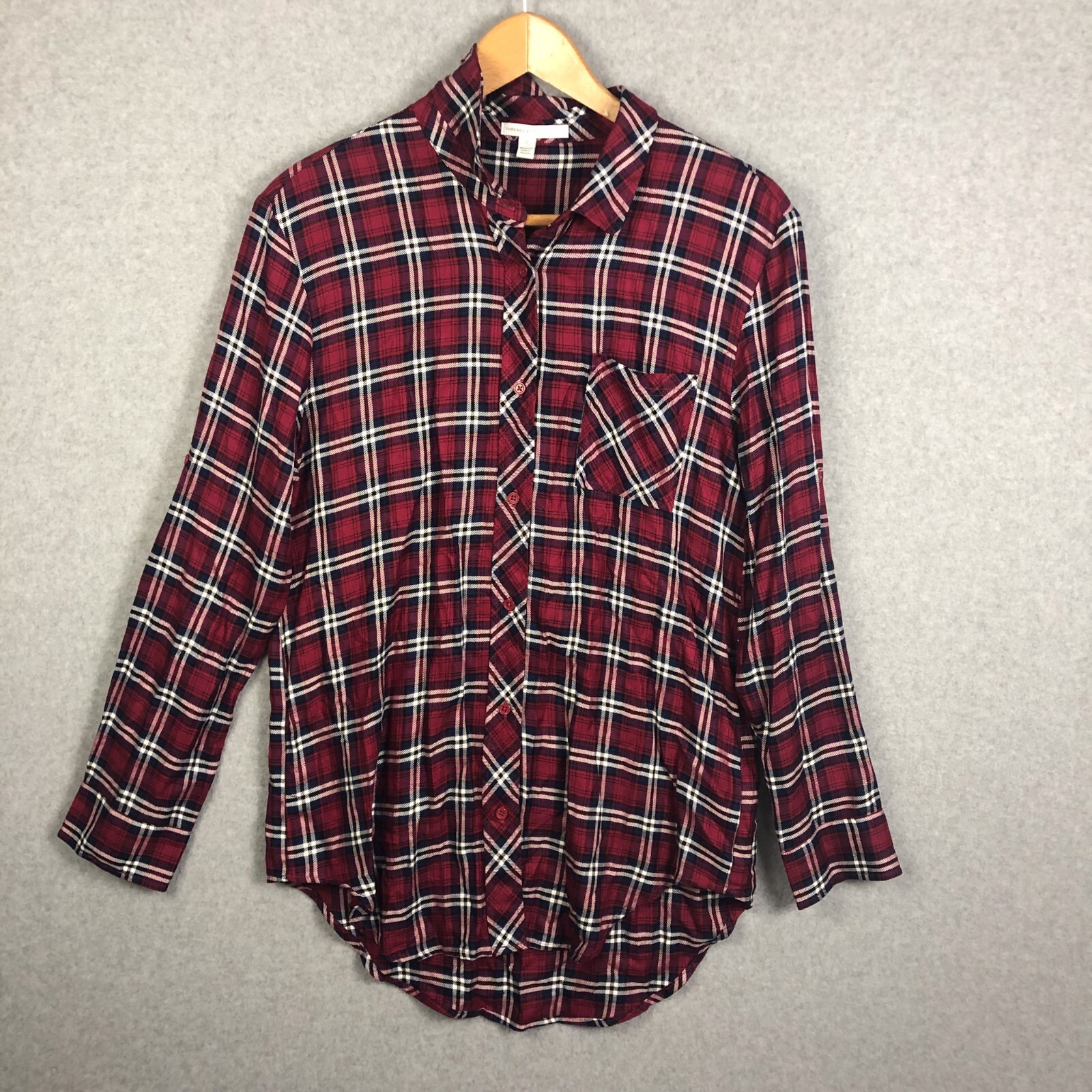 Threads 4 Thought Red Button Down Plaid Tunic Siz… - image 1