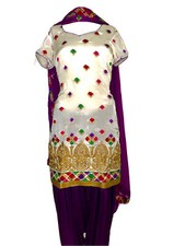 Phulkari Punjabi Salwaar Kameez White and Purple Suit