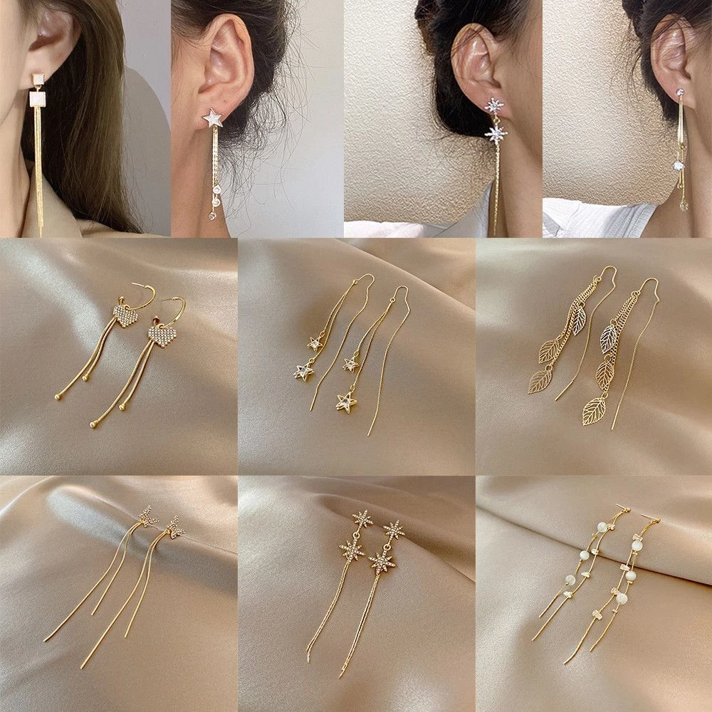 Korean long earrings deals