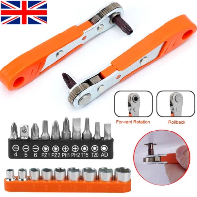 Right Angled Offset Ratchet Screwdriver Set + 10 Magnetic Bits + 9 Fit Sleeves