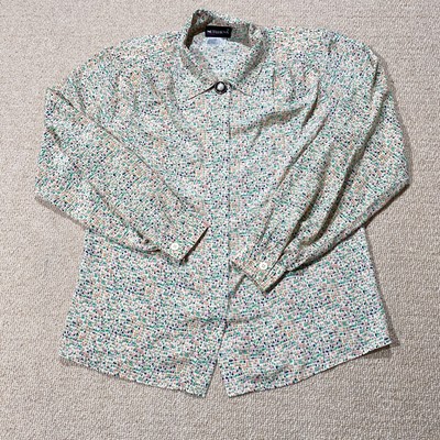 VINTAGE Bluse Damen 12 14 Medium 90er gepunktet Notationen Knopfleiste Schmuckpolster