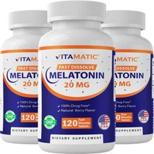 3 Pack Vitamatic Melatonin 20 mg Fast Dissolve 120 Tablets - Nighttime Sleep Aid