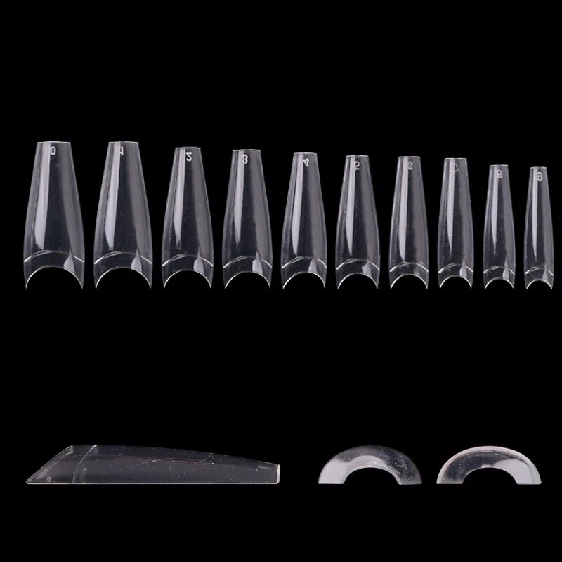 600 Coffin Extra Long Tapered C Curve Acrylic Half Cover French False Nail Tips  - Image 2 of 4
