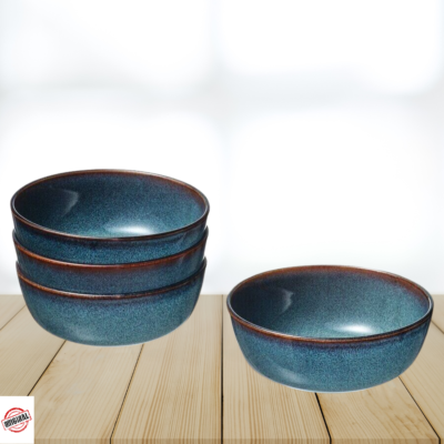 IKEA GLADELIG Teller, 25 Cm, Ozeanblau Mit Goldbraunen Details