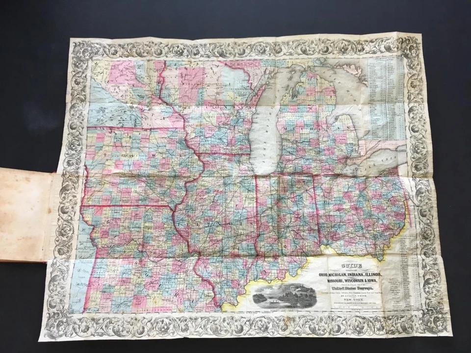 GUÍA TURÍSTICA OCCIDENTAL EMIGRANTE COLTON 1854 "LIBRO MAPA DE BOLSILLO GRANDE" MAPA DE EE. UU. ANTIGUO Foto 3 de 4