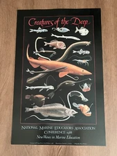 VINTAGE CREATURES OF THE DEEP ART PRINT POSTER 1988 PIETER AREND FOLKENS MARINE
