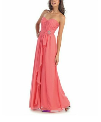 MAYQUEEN Coral Rhinestone Gown, Size 8, RRP£150, Evening Prom Dress, Pink/Peach
