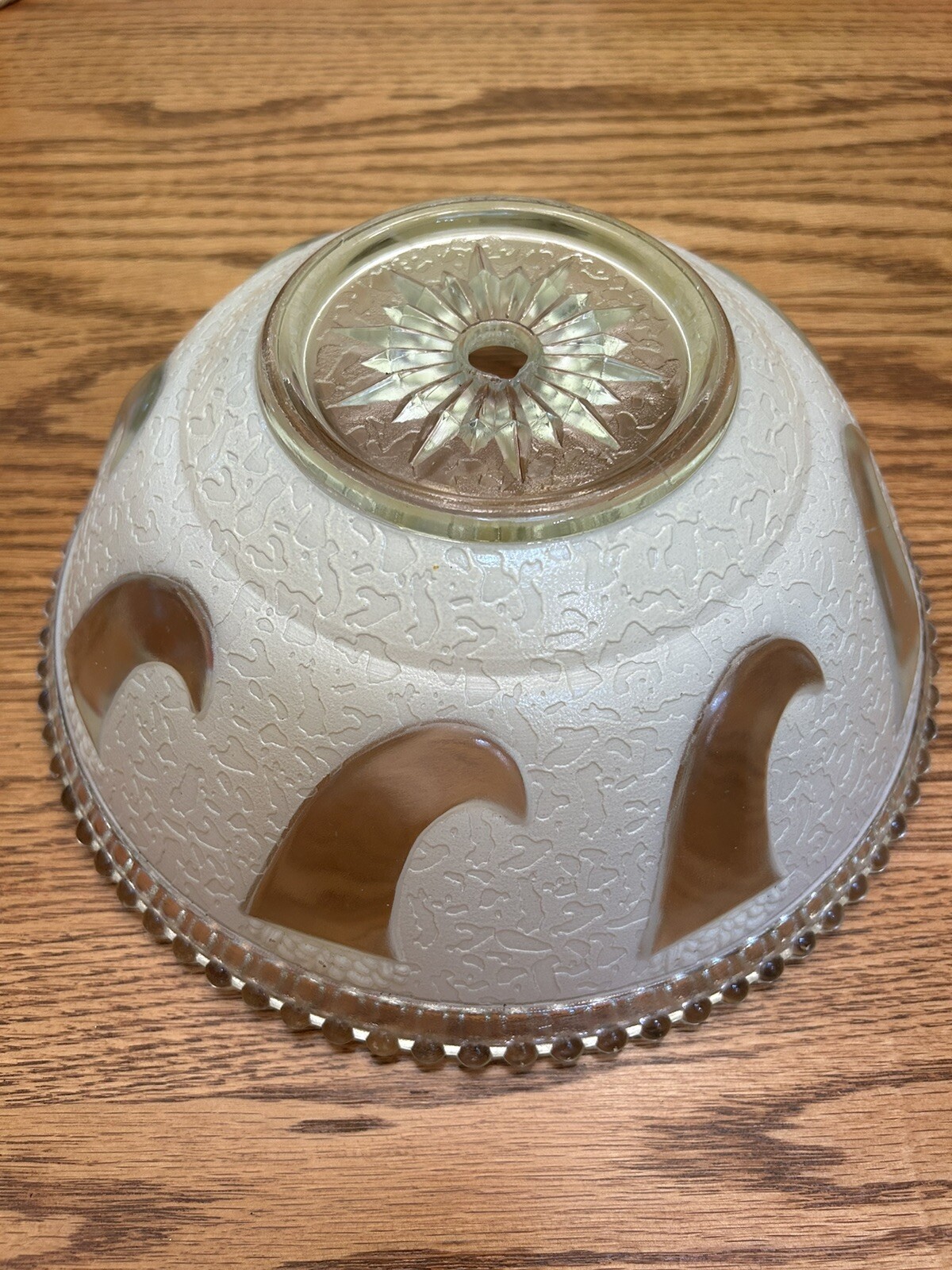 Vtg Art Deco Semi Flush Mount Cream Glass Ceiling Light Fixture Leaf/Wave 10”