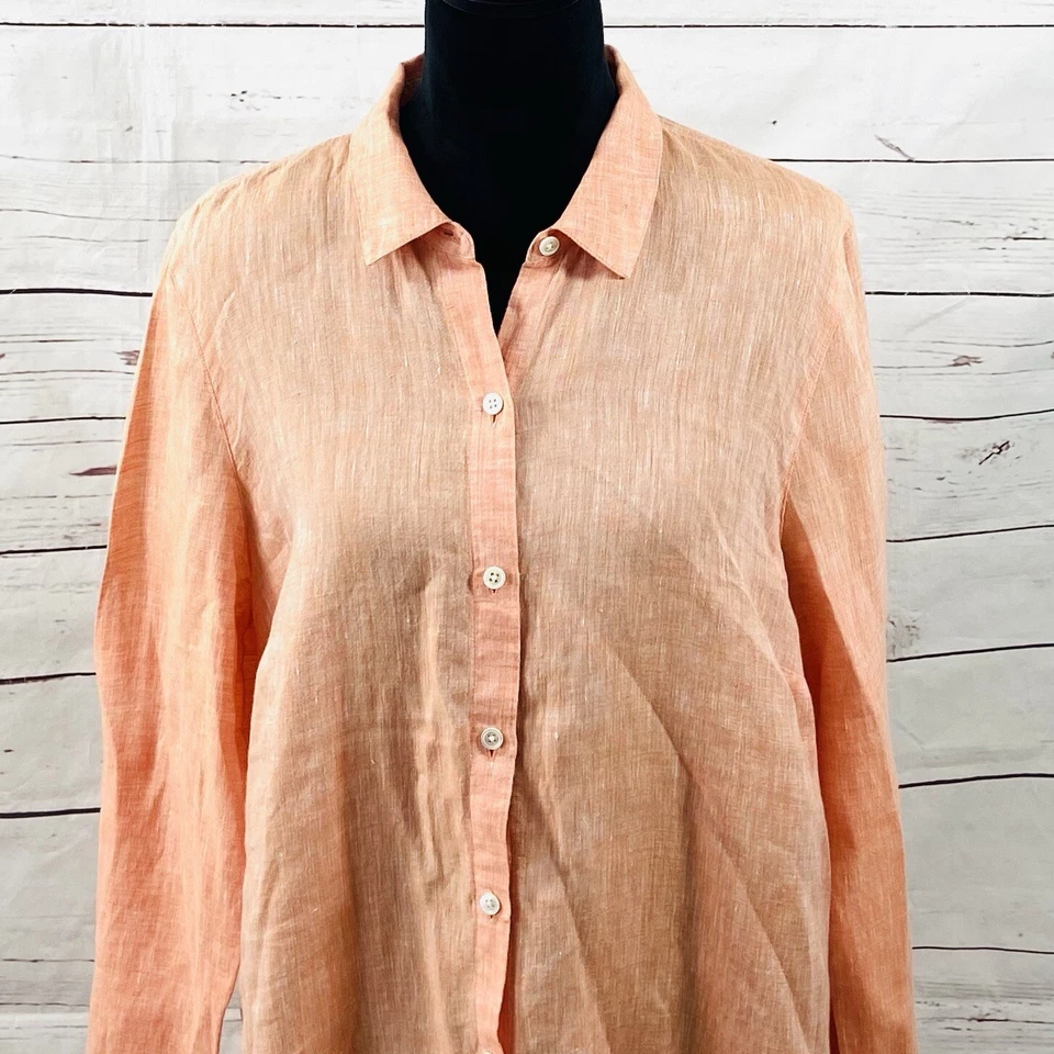 Top Jill Mujer Grande Naranja Túnica Abotonada 100% Lino Sin Mangas Love Linen Foto 2 de 4