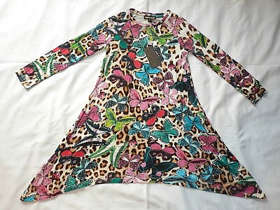 Roberto Cavalli Long Sleeve Viscose (Rayon) Butterfly Print Dress size 4 NWT