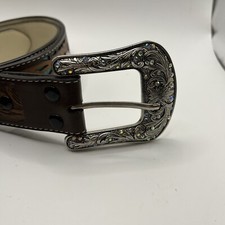 Western Women  s Belt Medium Silver Buckle Brown Turquoise Rhinestones 39  