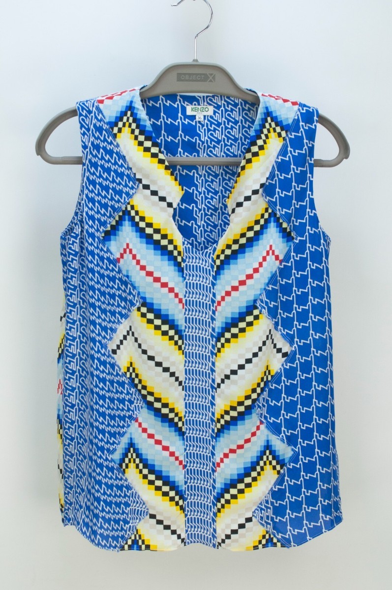 Kenzo 100% Silk Tank Top Sleeveless Collarless All Over