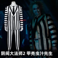 Beetlejuice 2 Cosplay Halloween Costume Outfit Men's Uniform Black White Suit