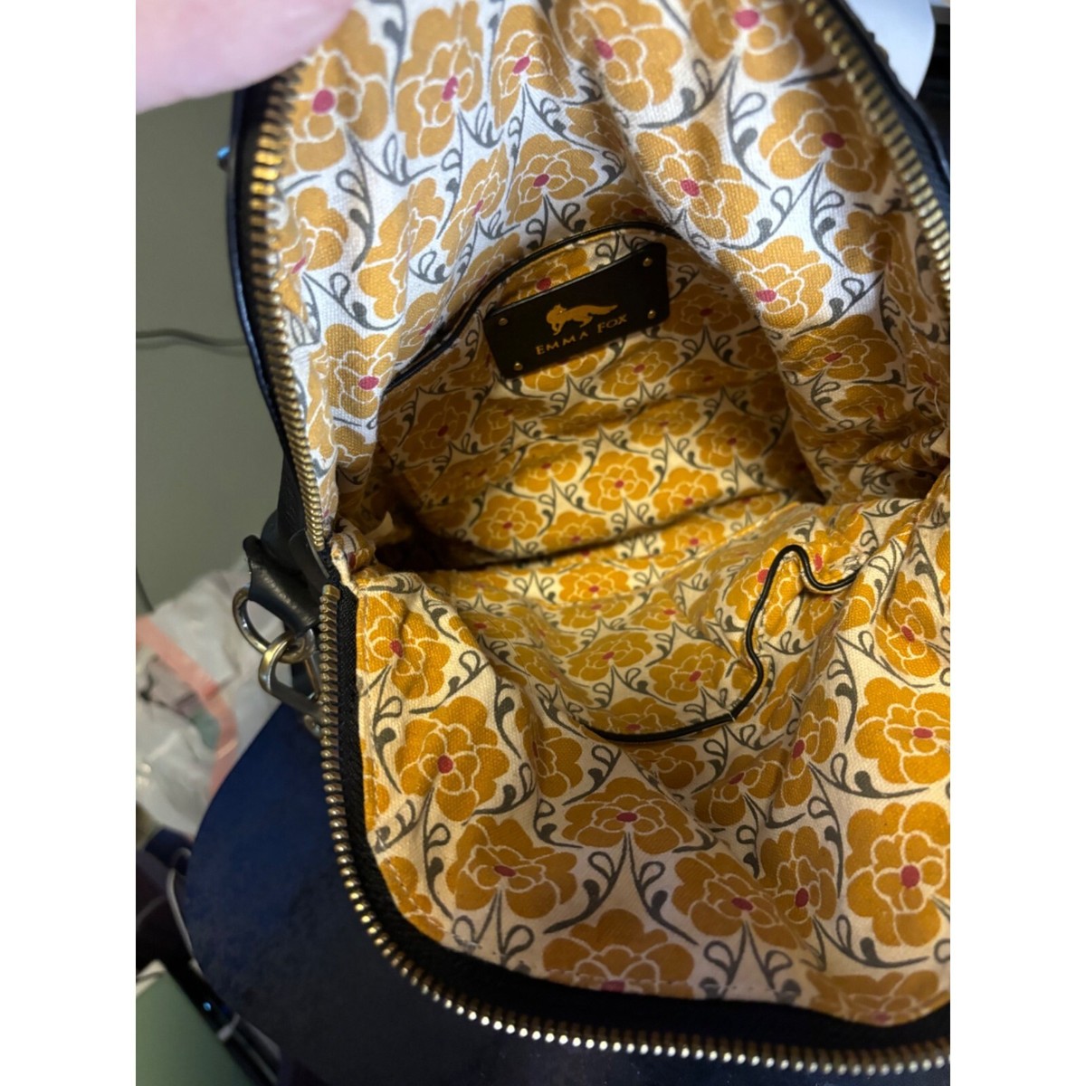 Emma Fox Black Leather Convertible Crossbody Handbag With Gold