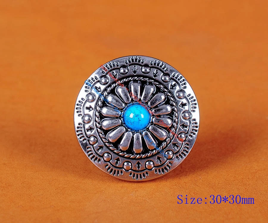 10X 30MM Western Turquoise Carved Coat Sewing Closures Connectors Shank Buttons - Image 3 of 4