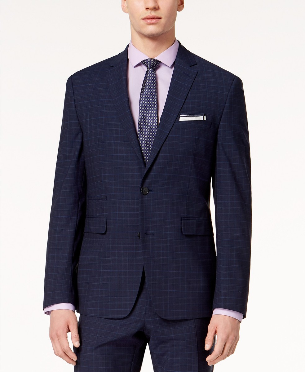 $810 Vince Camuto Men'S Slim Fit Wool Suit Blue Plaid Sport Coat - Main Image