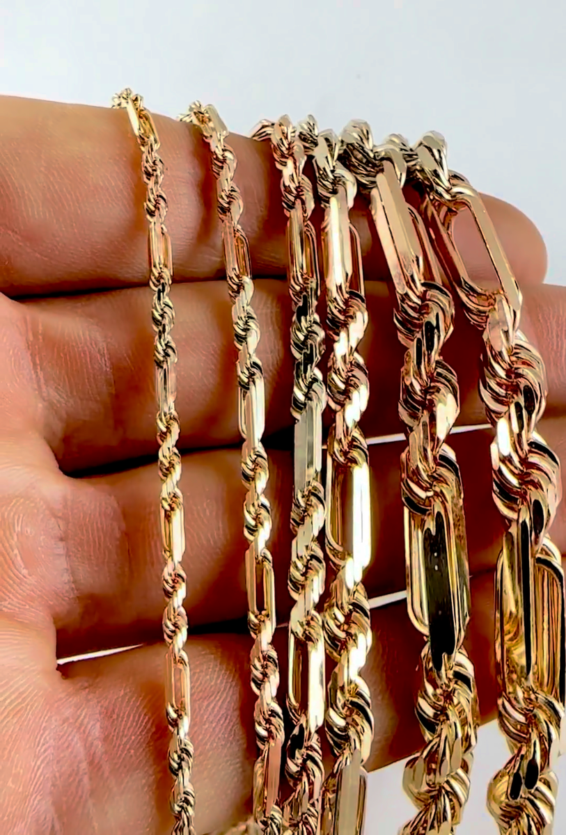 14K Tri Color Gold SOLID Figaro Rope Chain Bracelet Milano Diamond