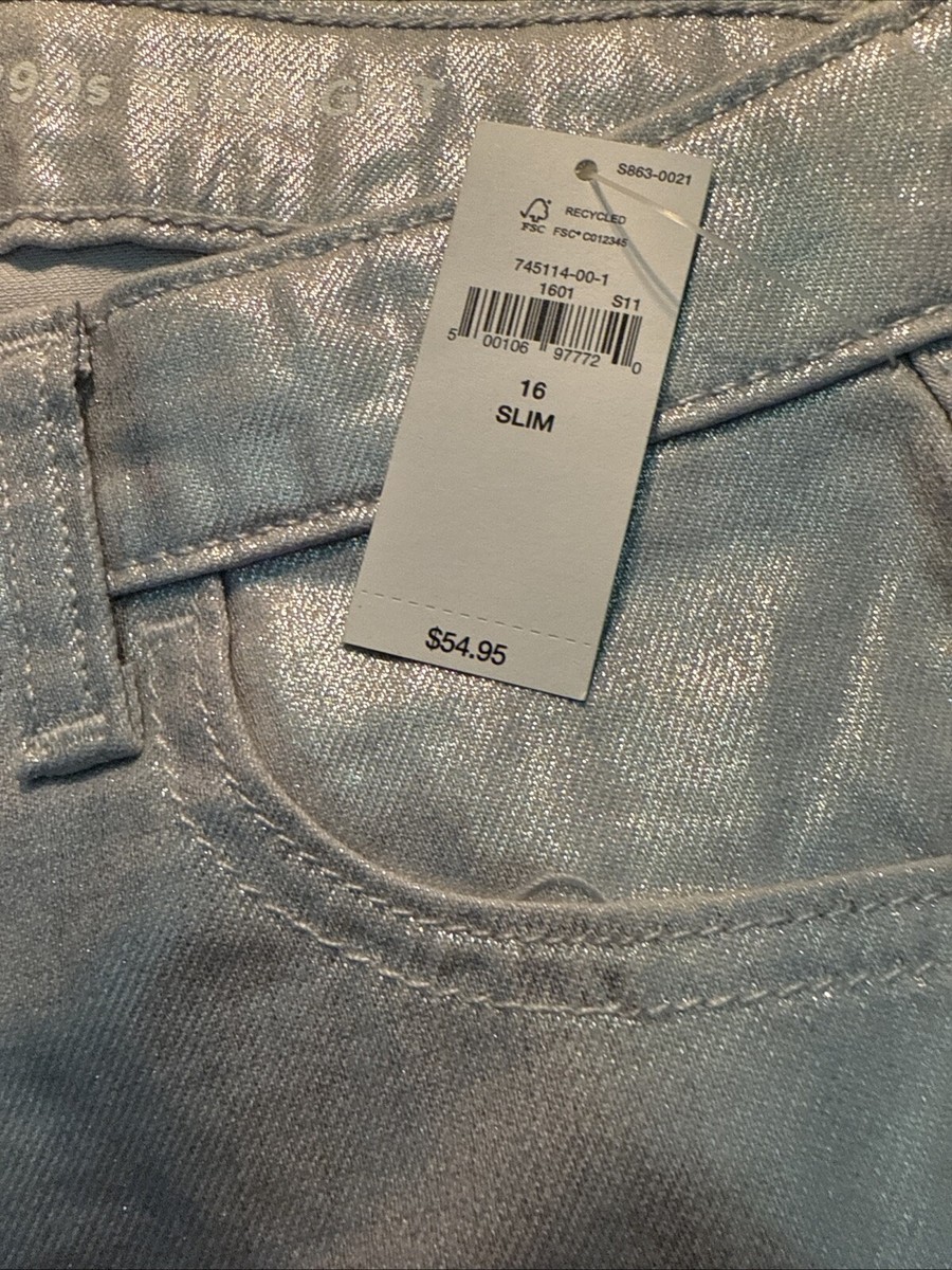 Gap Kids 90s Straight Silver Shiny Metallic Jeans Size 16 New | eBay