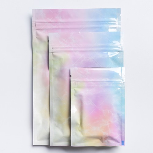 100 glänzende Regenbogen Batik Farbe Geruchsdicht Mylar Folie Lebensmittel Verpackung Beutel - Bild 3 von 11