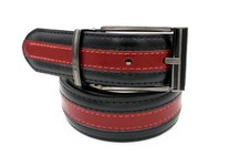 Marco Valentino Men's Black and Red Tone on Tone Leather Belt