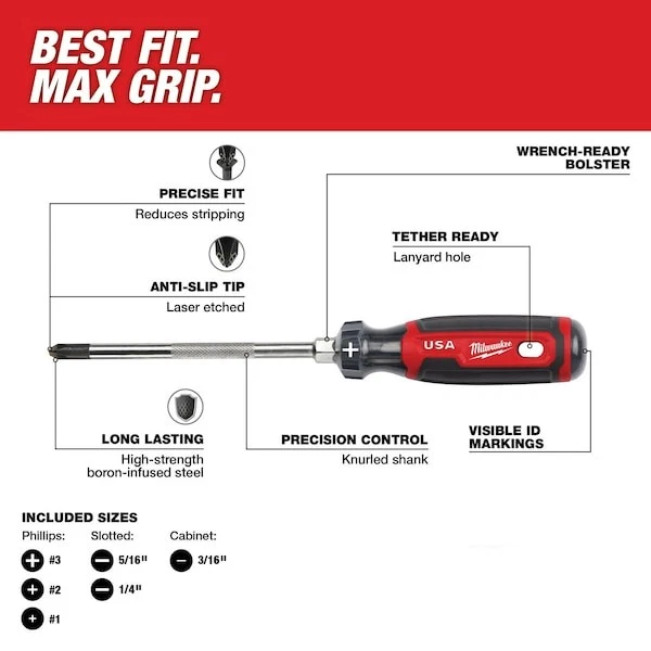 Juego de destornilladores Milwaukee Tool Mt200-6 de 6 piezas con agarre de cojín (Estados Unidos) Foto 4 de 4