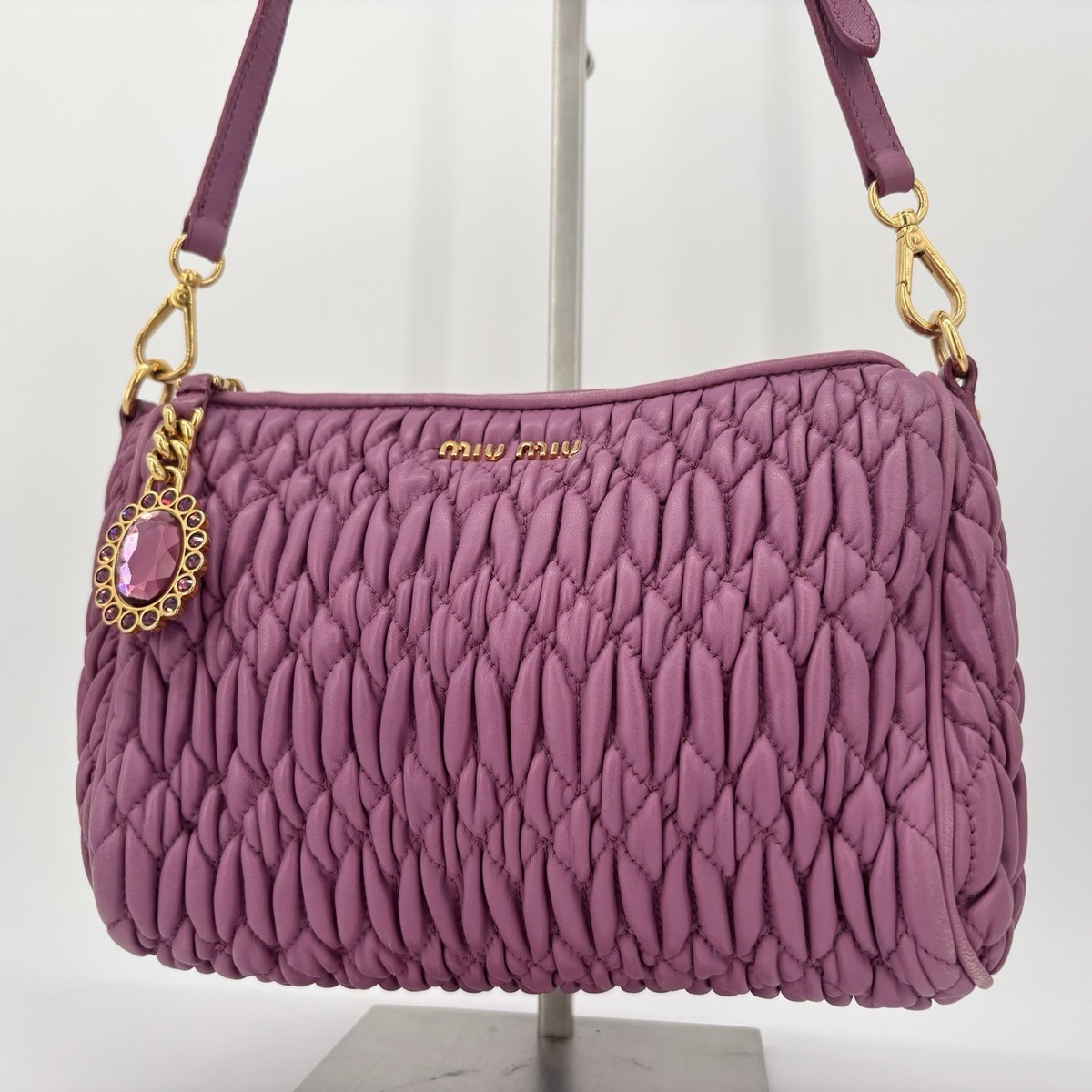 Miu Miu Pink Matelasse Nappa Crystal Handbag Leather Authentic 