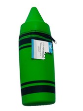 Jot Crayon Shaped Pencil Pouch Crayola Style With Zipper Green Plastic 10 In