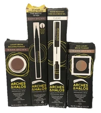 4x Arches and Halos WARM BROWN Luxury Brow Eyebrow Pomade, Pen Powder, CLEAR GEL
