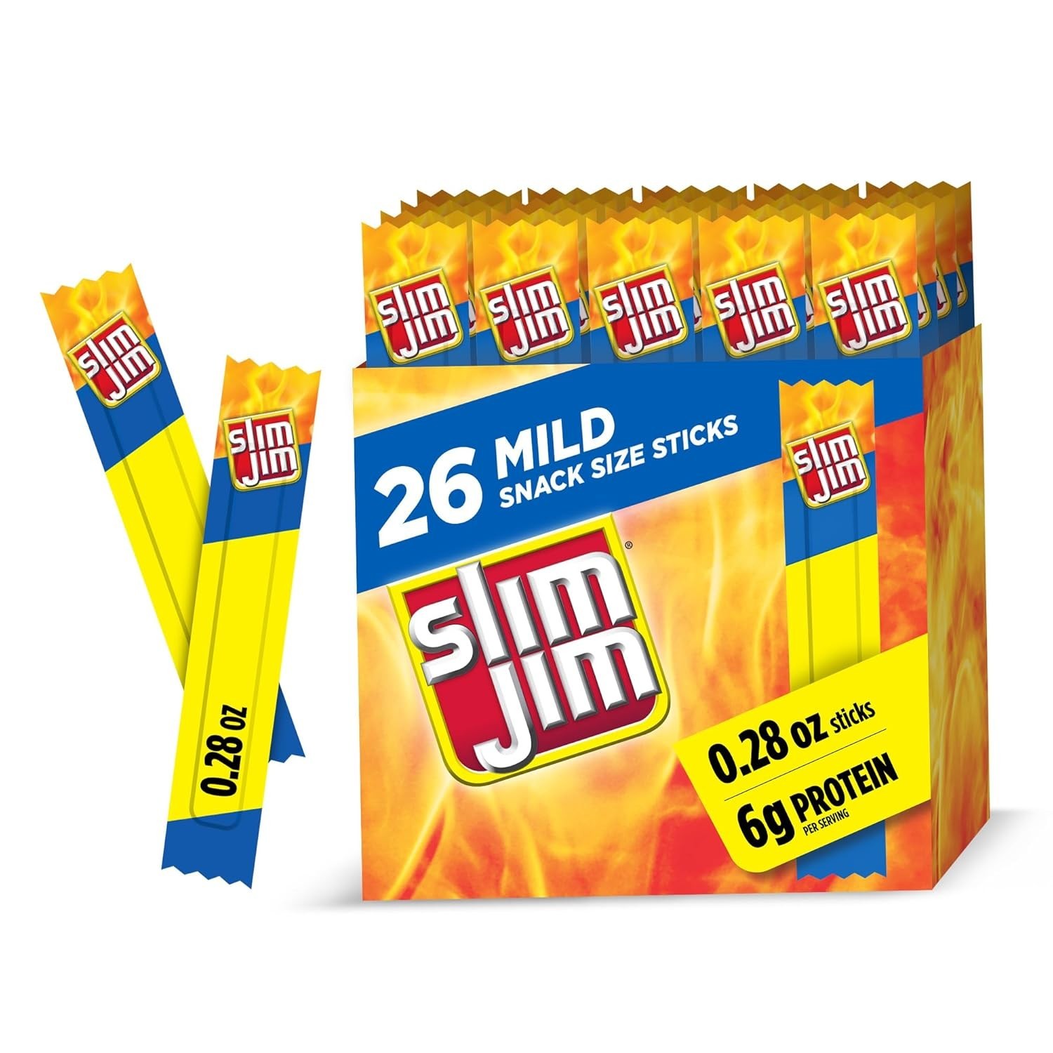 Slim Jim Smoked Meat Sticks, Mild Flavor, 6g Protein Per Serving, 0.28 oz.