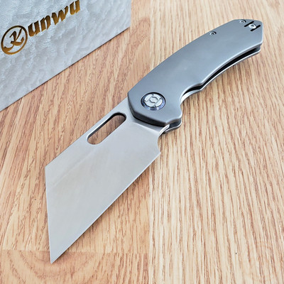 Kunwu Knives Primo Folding Knife 3.25'' VANCRON Steel Blade Gray Titanium Handle