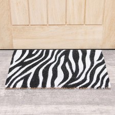 Image of Natural coir black white zebra print outdoor door mat home decor accessories