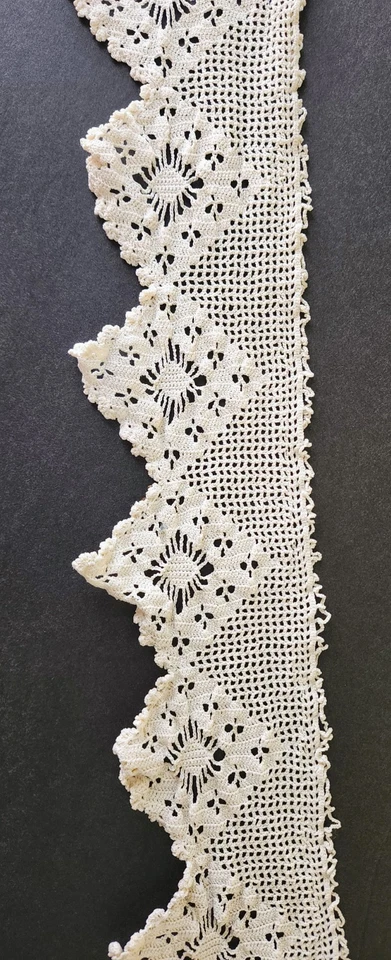 Handmade Crochet Lace Trim – Ivory Cotton Edging, 33" India Couture - Image 3 of 4
