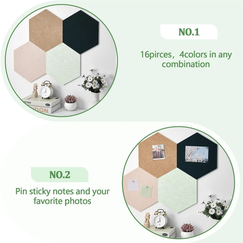 16 Pcs Hexagon Cork Board for Walls with 50 Wooden Push Pins 12x10 in Felt DI... - Image 4 of 4