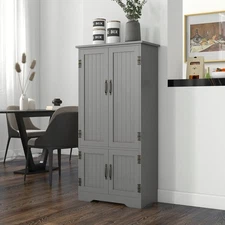 Freestanding Storage Hutch Furniture w/ 2 Large Doors and 2 Small Doors, Gray