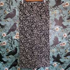 Wild Fable Midi Skirt Ditsy Floral Black Cream Side Slit 90s Grunge Cottagecore