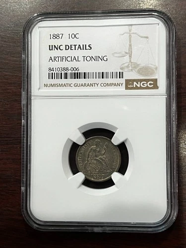 1887 Liberty Seated Dime - NGC UNC Details, Artificial Toning
