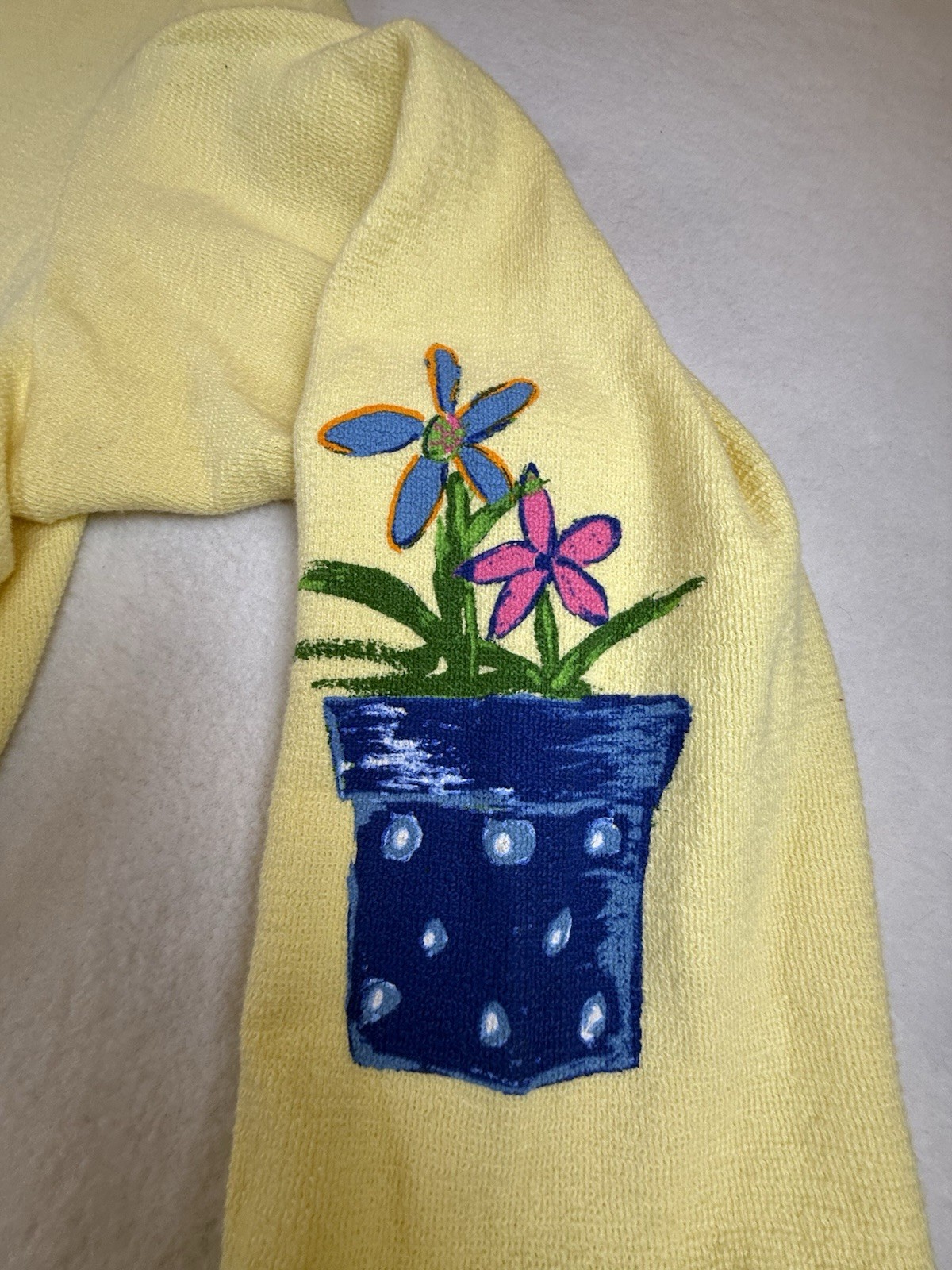 Vintage Onque Woman 2X Yellow Garden Theme Cardigan Printed Knit Novelty Buttons image 6