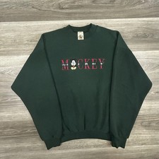 Vintage Disney Mickey Sweatshirt Mens XL Green Mickey Mouse Embroidered 90s