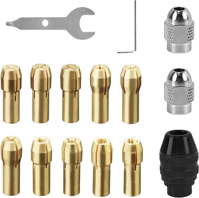 ZPSNDP 15-Teiliges Set Spannzangen Für Dremel Zubehoer, Reines Kupfer Mini Bohrfutter F