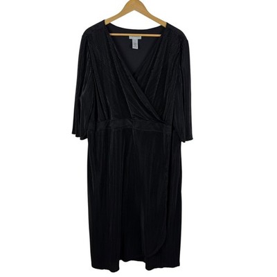 Catherines Black Pleated Midi Dress Size 3X Formal Career Party Minimalist Wrap